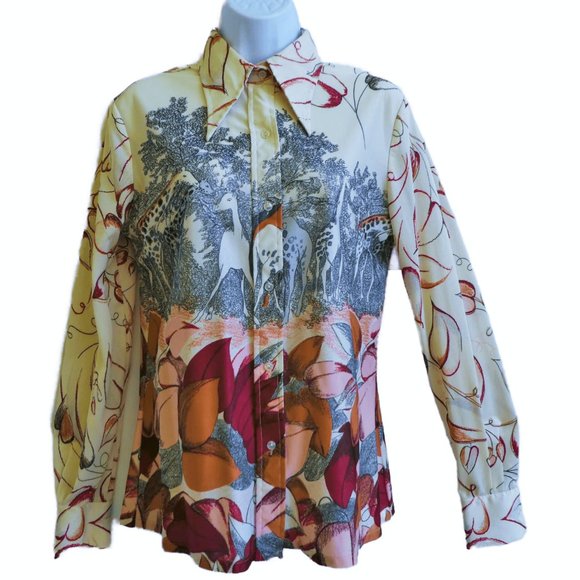 Loubella Vintage 70s Disco Nylon Top GiRAFFES Botanical Hearts Dagger Collar - Picture 3 of 10